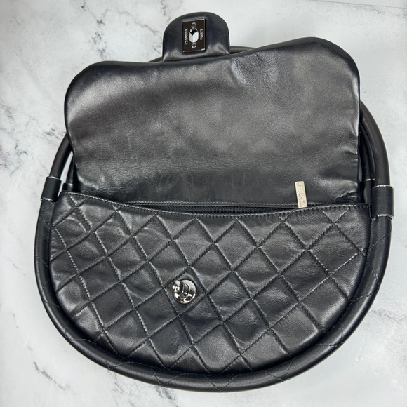 Chanel Hula Flap Bag Black Lambskin Hoop CC SHW Small Wind Power Silver Quilted - Picture 7 of 15